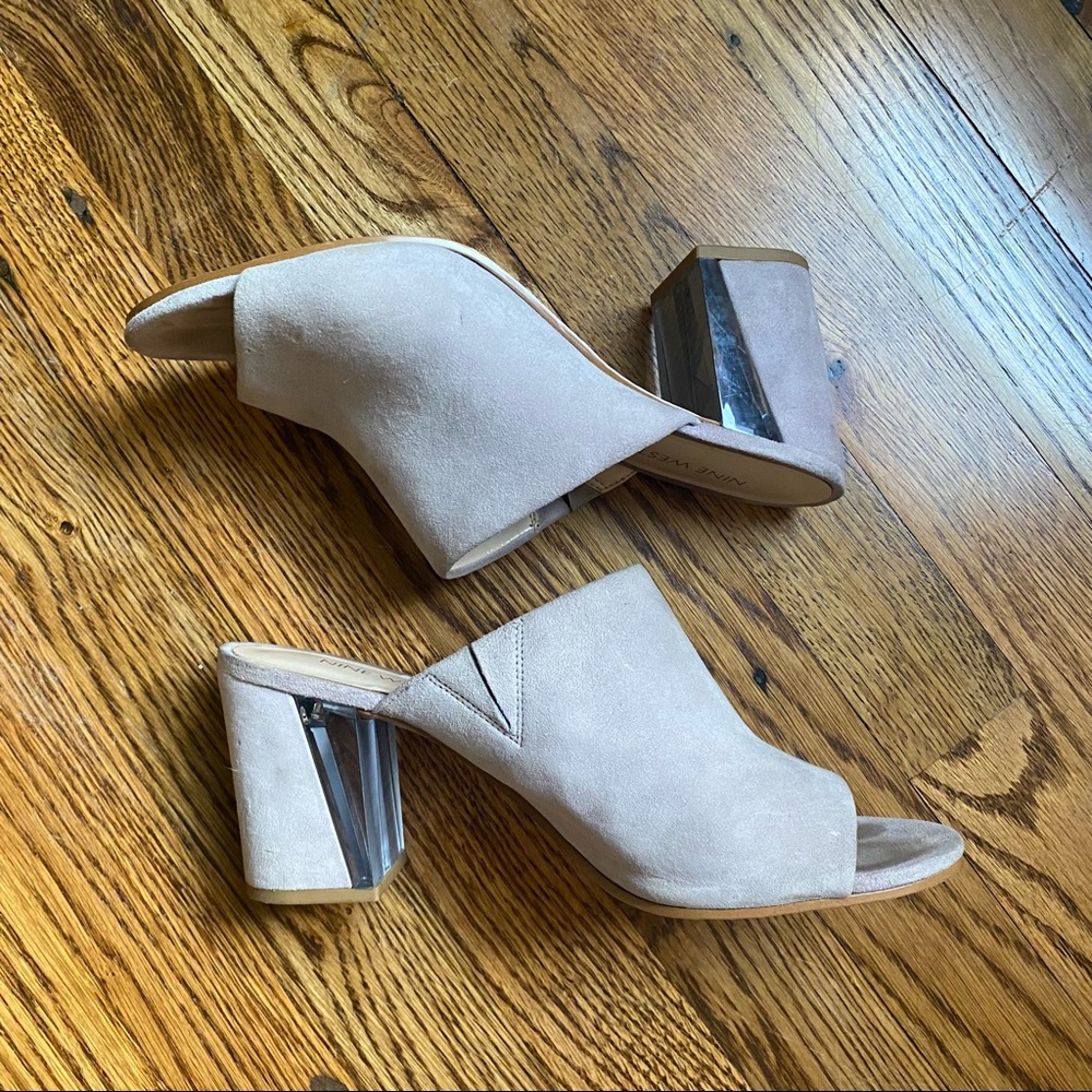 Nine West Lavender Gemily Block Heel Slide Sandal Suede